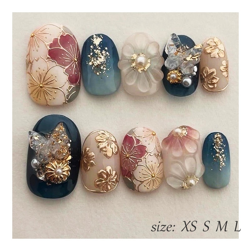 ネイルチップ 手作りネイルチップ 和風ネイルチップ 桜 菊 波 金継ぎ 蒔絵 京都 オーダーメイドネイル ハンドペイントネイル 【手作りネイル】オーダーメイド手作り ジェルネイル ネイルシール セルフ
