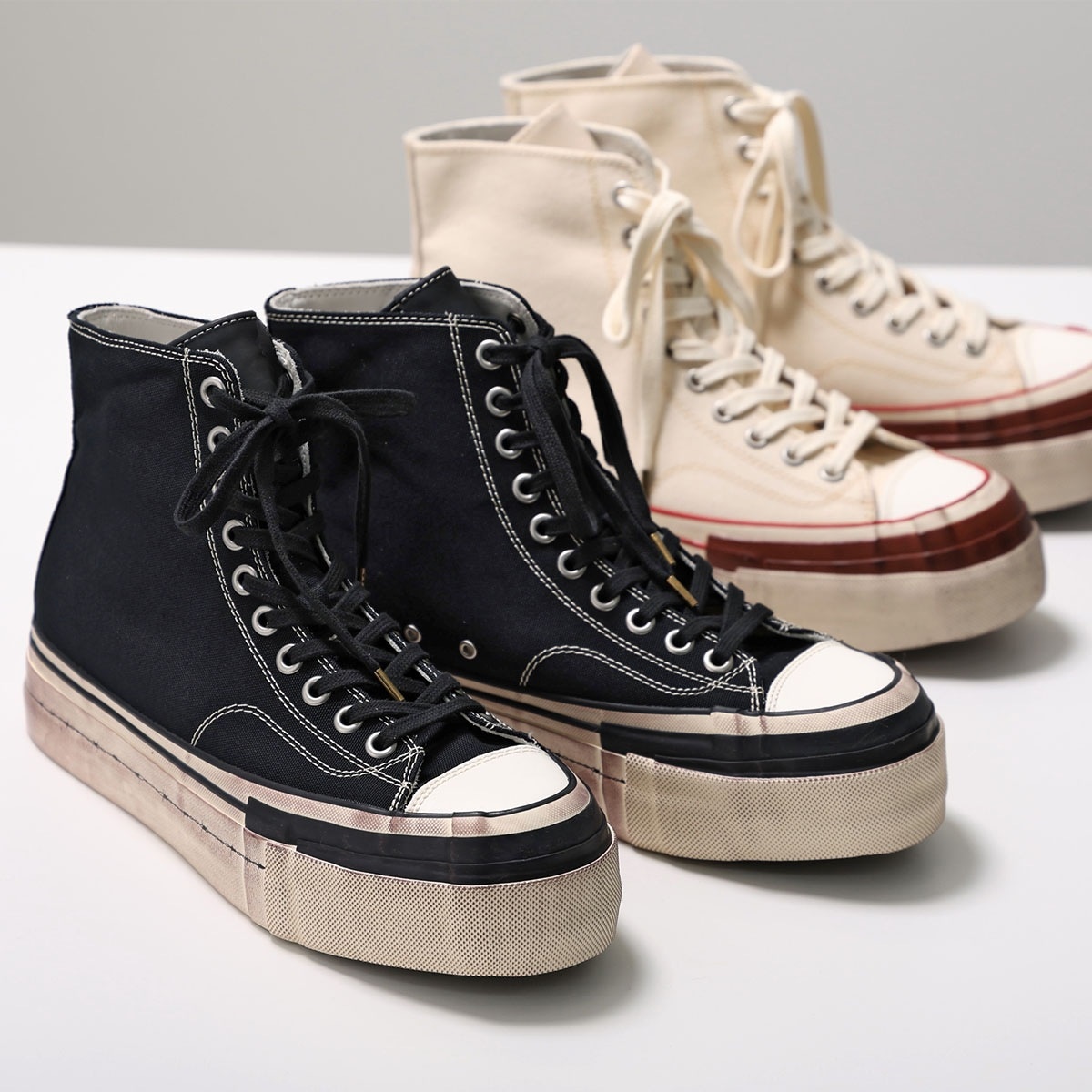 T/C MADE ティーシーメイド スニーカー TM010 メンズ ハイカット キャンバス地 厚底 ユーズド加工 シューズ プラットフォーム 靴 カラー2色