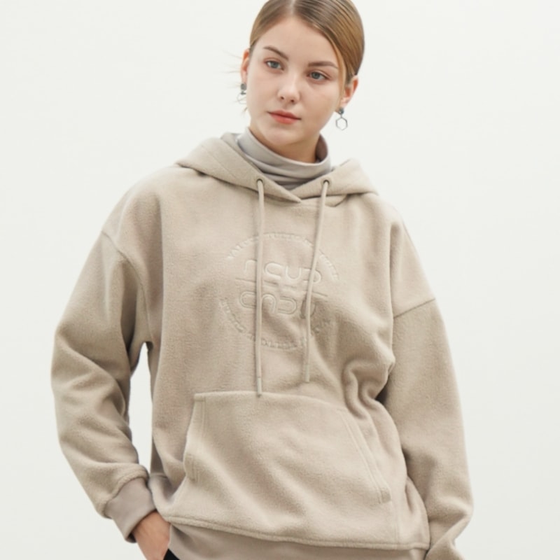 ACUD ブークレ ロゴ フーディ スウェットシャツ _ベージュ