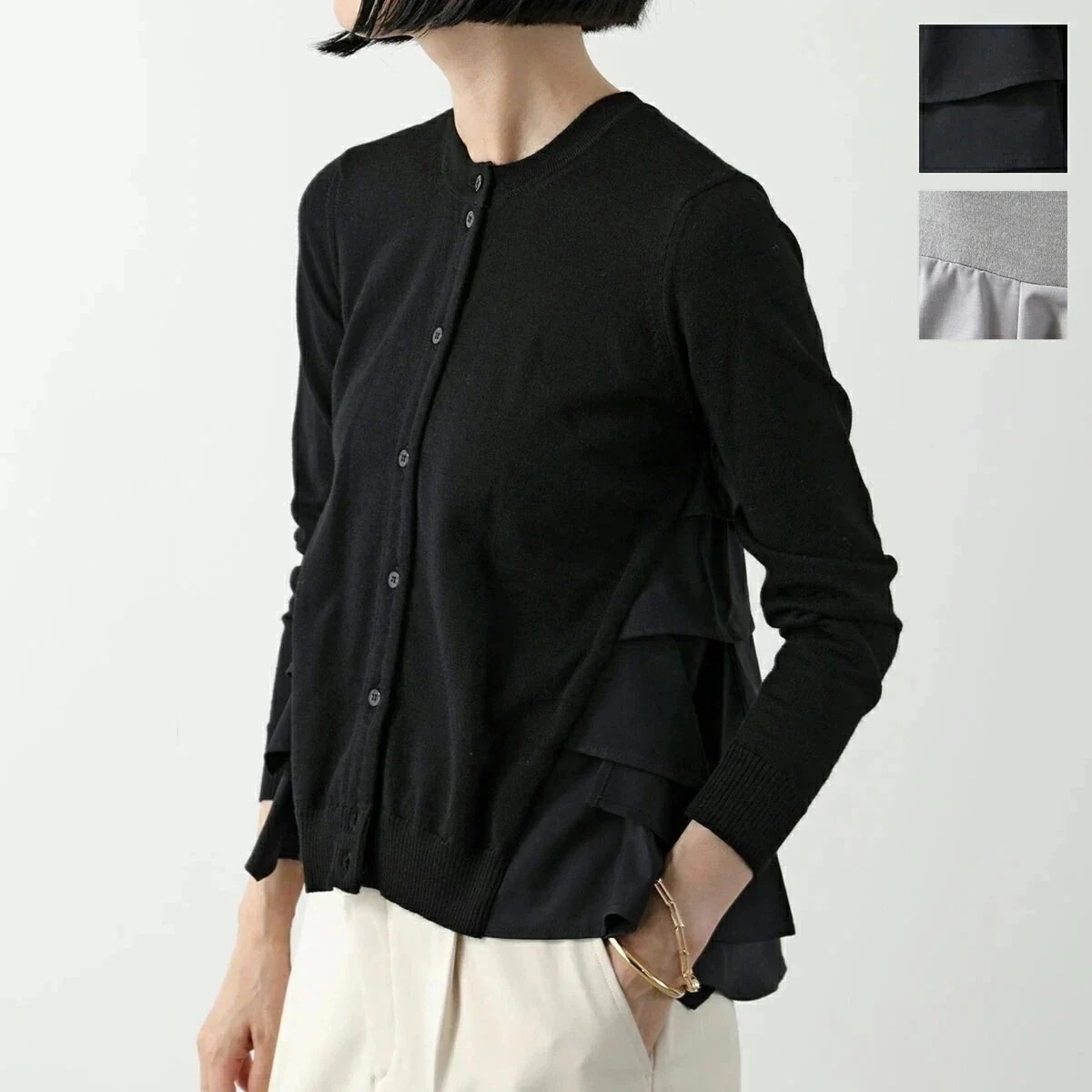 MEIMEIJ メイメイジェイ カーディガン M4IZ47 レディース クルーネック ウール ハイゲージ ニット フリル 切替 長袖 カラー2色 【ts】