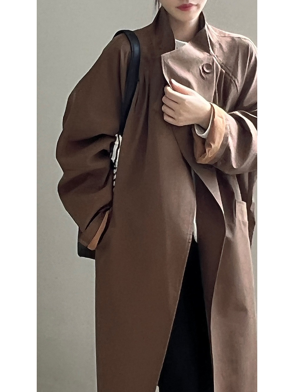 レトロラペルワンボタンミディアム丈コート2024秋新作ルーズトレンチコートジャケット