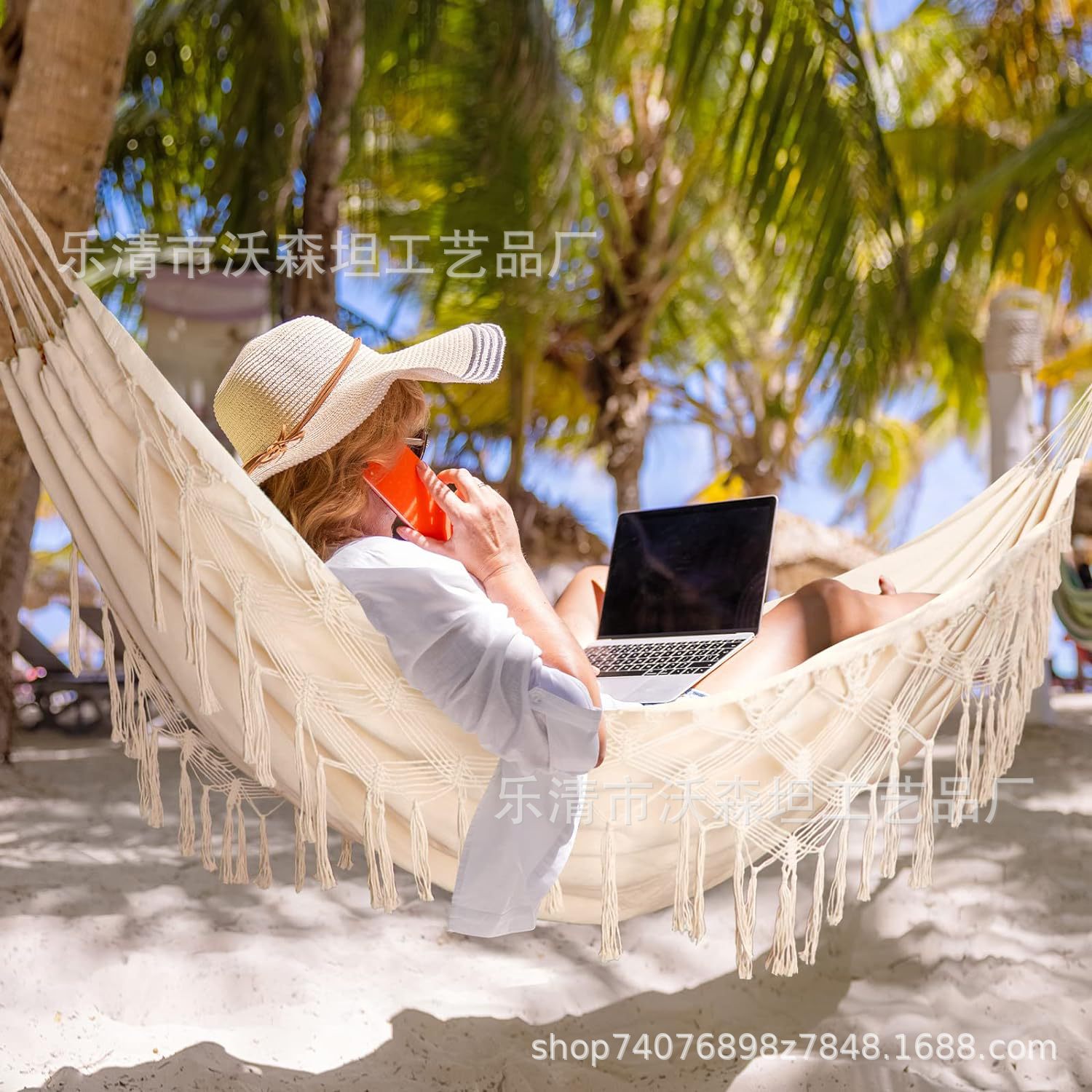 ヨーロッパとアメリカのボヘミアンスイングキャンプ用品ハンギングチェアアウトドアタッセルダブルハンモックハンドメイド