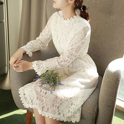 Qoo10 レースワンピース レディース白ワンピース レディース服