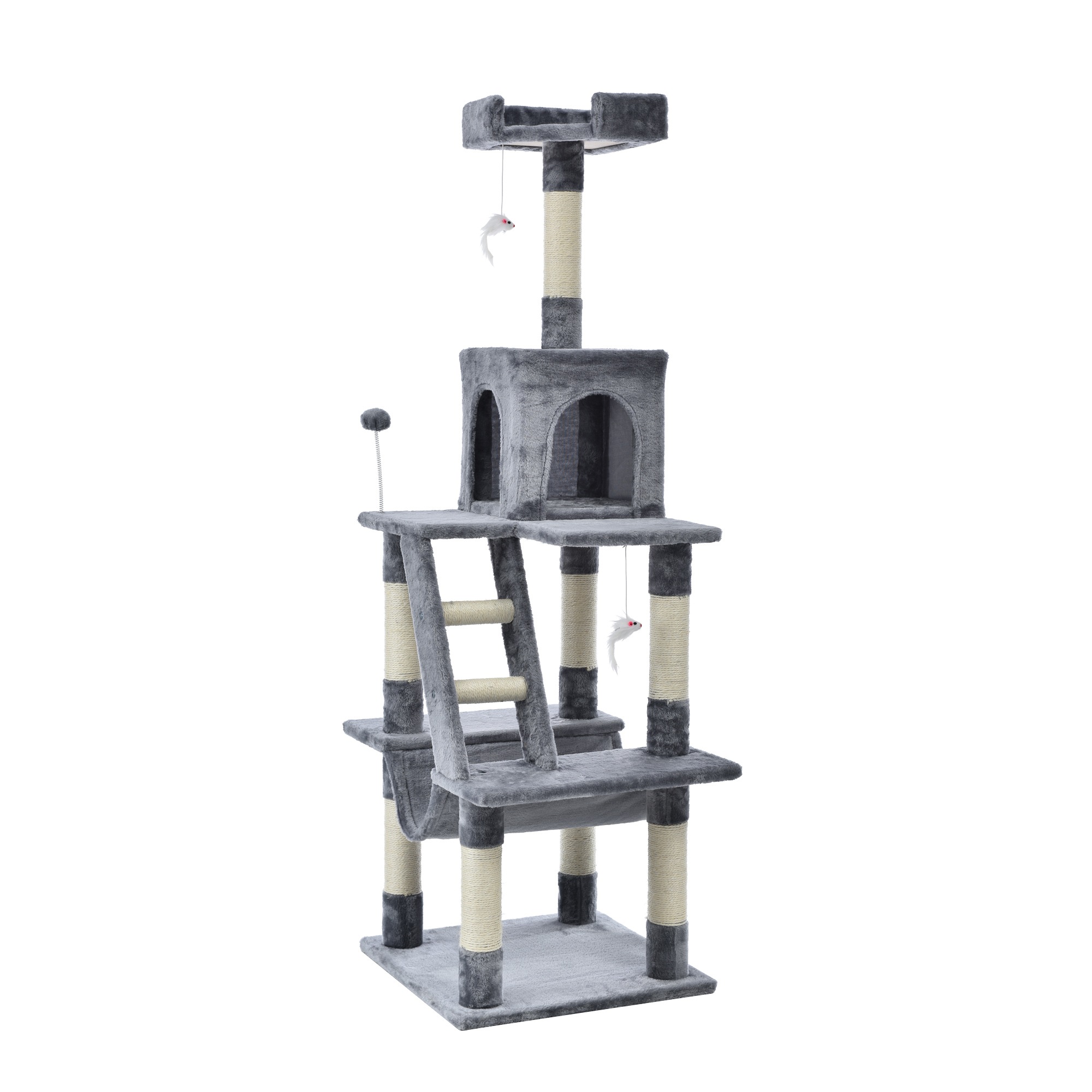 送料無料![78]【元SKU:TX038362】キャットタワー　据え置き　麻紐全高155cm　【グレー】 5,139円
