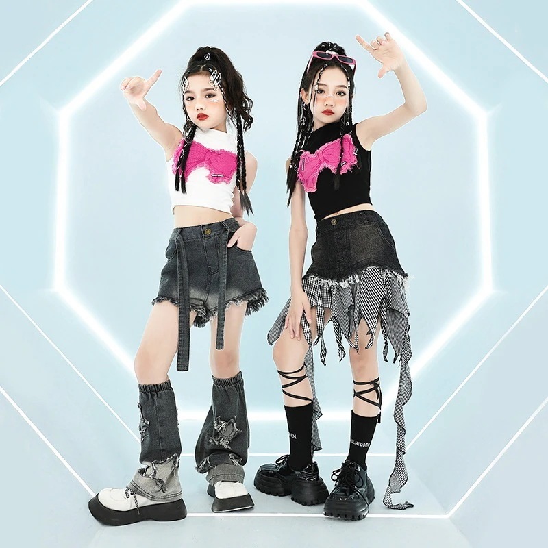 女の子ジャズダンス服子供用ヒップホップストリートダンスパフォーマンス服女の子キャットウォークオーバーオールスーツ子供用トレンディクール服