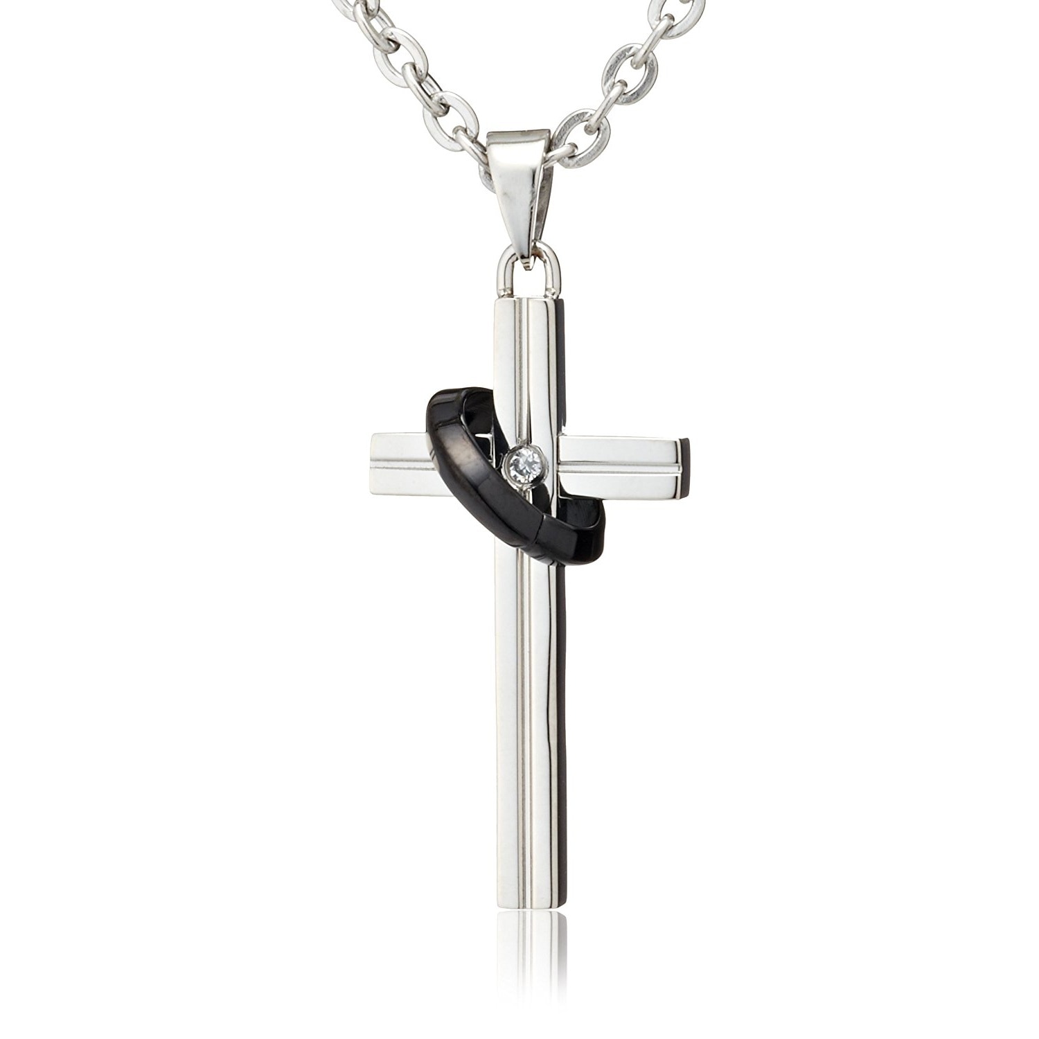 新品 正規品 ペンダント ネックレス 04N123 04N123SM サージカル ステンレス キュービックジルコニア クロス シルバー ブラック メンズ 男性