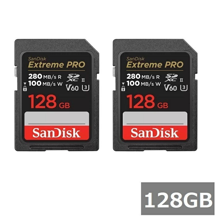 【2セット】 サンディスク SDカード SDXC SDSDXEP-128G-GN4IN Extreme PRO 128GB Sandisk SDXCカード V60 SD UHS-II カメラ