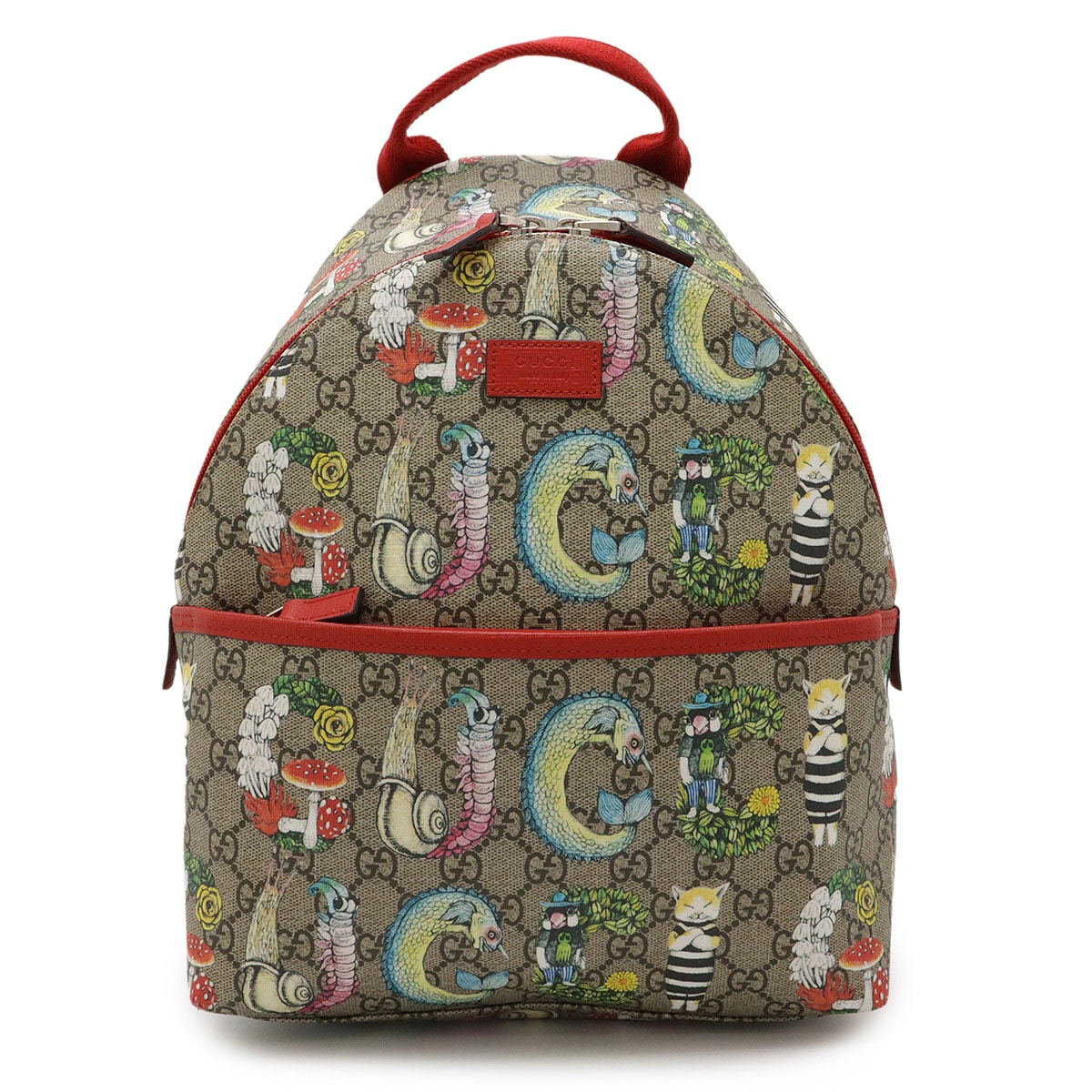 チルドレンズ　GGスプリーム バックパック リュックサック ヒグチユウコ コラボ プリント PVC レザー ベージュ レッド 赤 27132