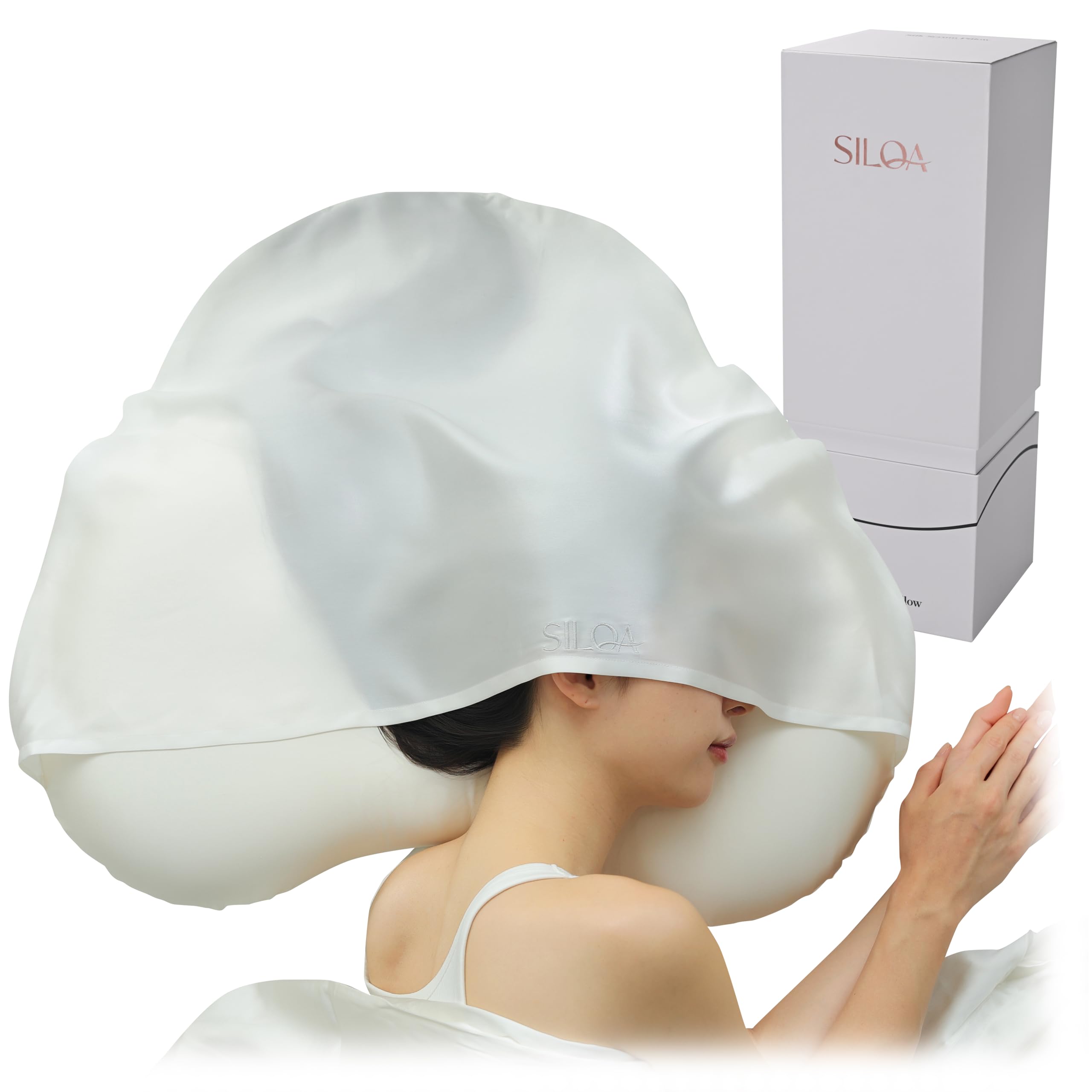 SILQA(シルクア) 生シルク ヘアケア枕 「シルクフードが摩擦・乾燥・静電気から髪を保護 スルっと滑らかな朝髪へ」 25匁プレミアムの枕カバー付属（60×30cm）