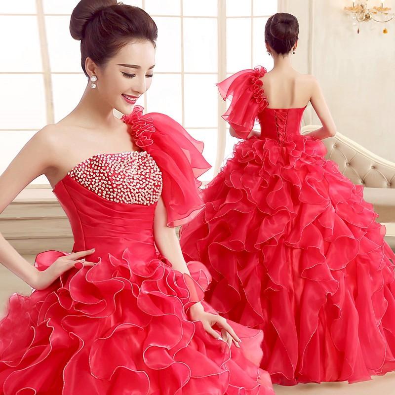 新品は時間限定で買い占めるウェディングドレス カラードレス 赤 演奏会 安い パーティードレス 披露宴 ワンショルダー 二次会 ロングドレス 発表会 ステージ衣装 大きいサイズ 格安 ウエディングドレ 9,647円