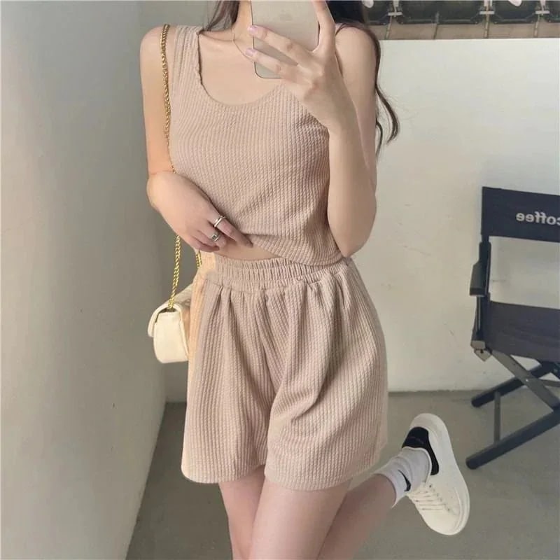 ウェア23新型ショート丈スポーツベストキャミソールカジュアルパンツスポーツ2点セットレディース 1つ買うと10個無料3日以内出荷パジャマ 韓国ファッション