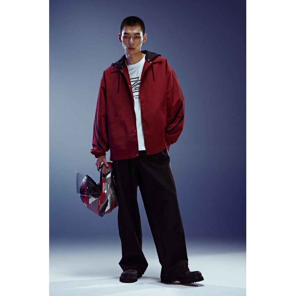 H&M ルーズフィットナイロンオーバーシャツレッド