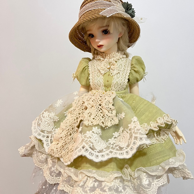 BJDドール用衣装セット ドール 服 1/4 1/6 緑色 レトロドレス 帽子 幼SD/MSDサイズ球体関節人形用