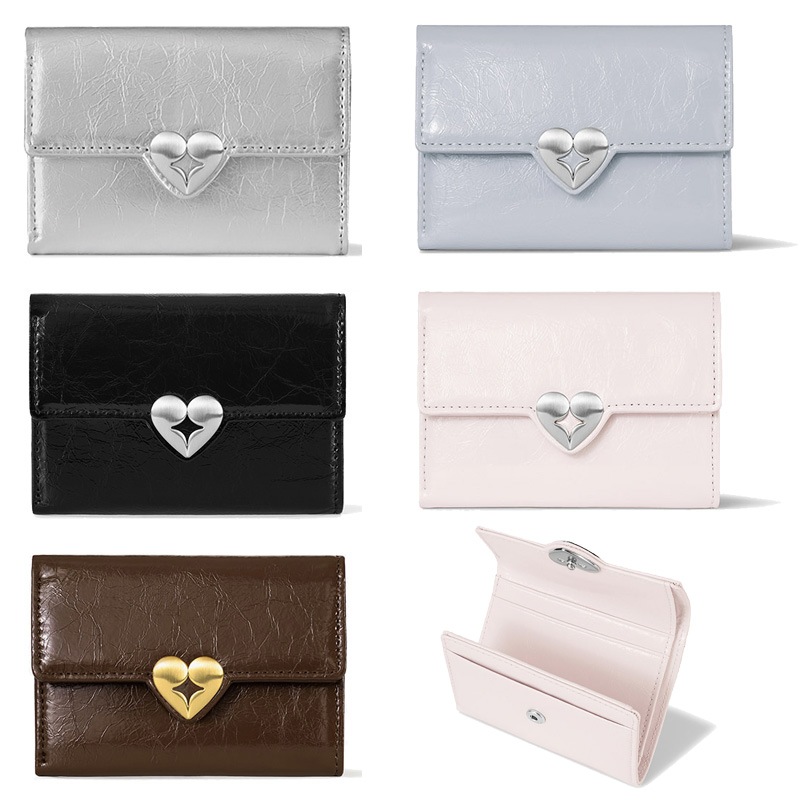 [HEARTY FLAP WALLET] - BLACK / SILVER / BROWN / BLOSSOM / MISTY LAVENDER / ハートロゴコンパクト財布