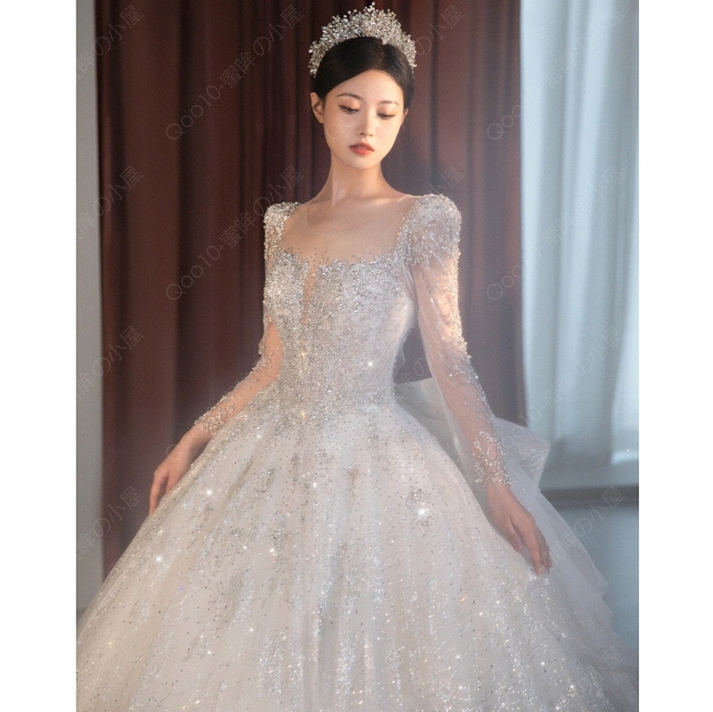 2025新作 高級感 花嫁ロングドレス ウェディングドレス 白長袖 妊婦がカスタマイズ可能 結婚式ワンピース 二次会ドレス 花嫁 パーティードレス 結婚式 ドレス 豪華闪光-60