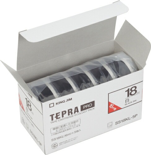 テプラ テープセット キングジム PROテープエコパック（白ラベル/黒文字）（5個入り/ロングタイプ） SS18KL-5P