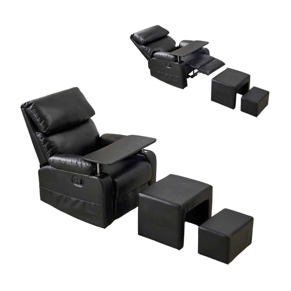 【セット品】リクライニングソファー 二つのオットマン ソファー 1人掛け ゲーミングチェア PU 160度調節可能　テーブル付き PUレザー チェア オットマン一体型 パーソナルチェア 耐圧分散 一人