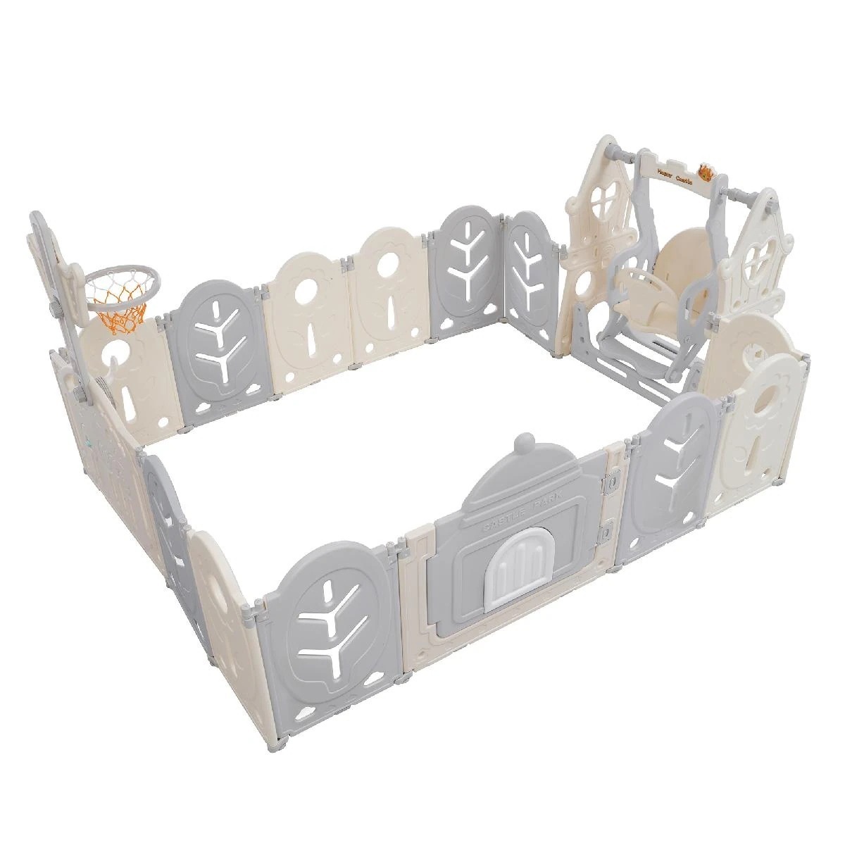 ベビーサークル 14枚 ブランコセット 折りたたみ ロック扉付き プレイヤード ベビーゲート 赤ちゃん