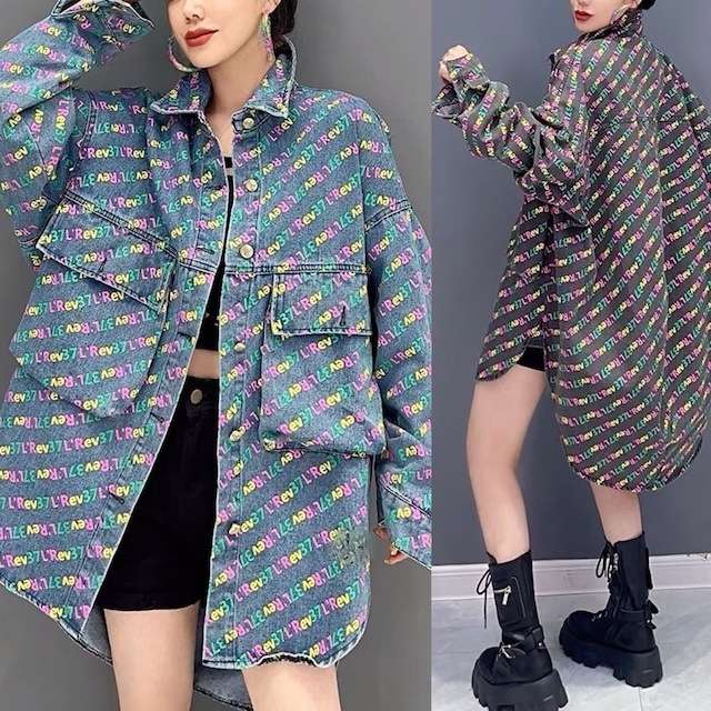 【3日で出荷】アウター　デニム　ストリート　ゆったり　XL ブラウス　ジャケット　アウター　カーディガン　ストリート　　ワンピース