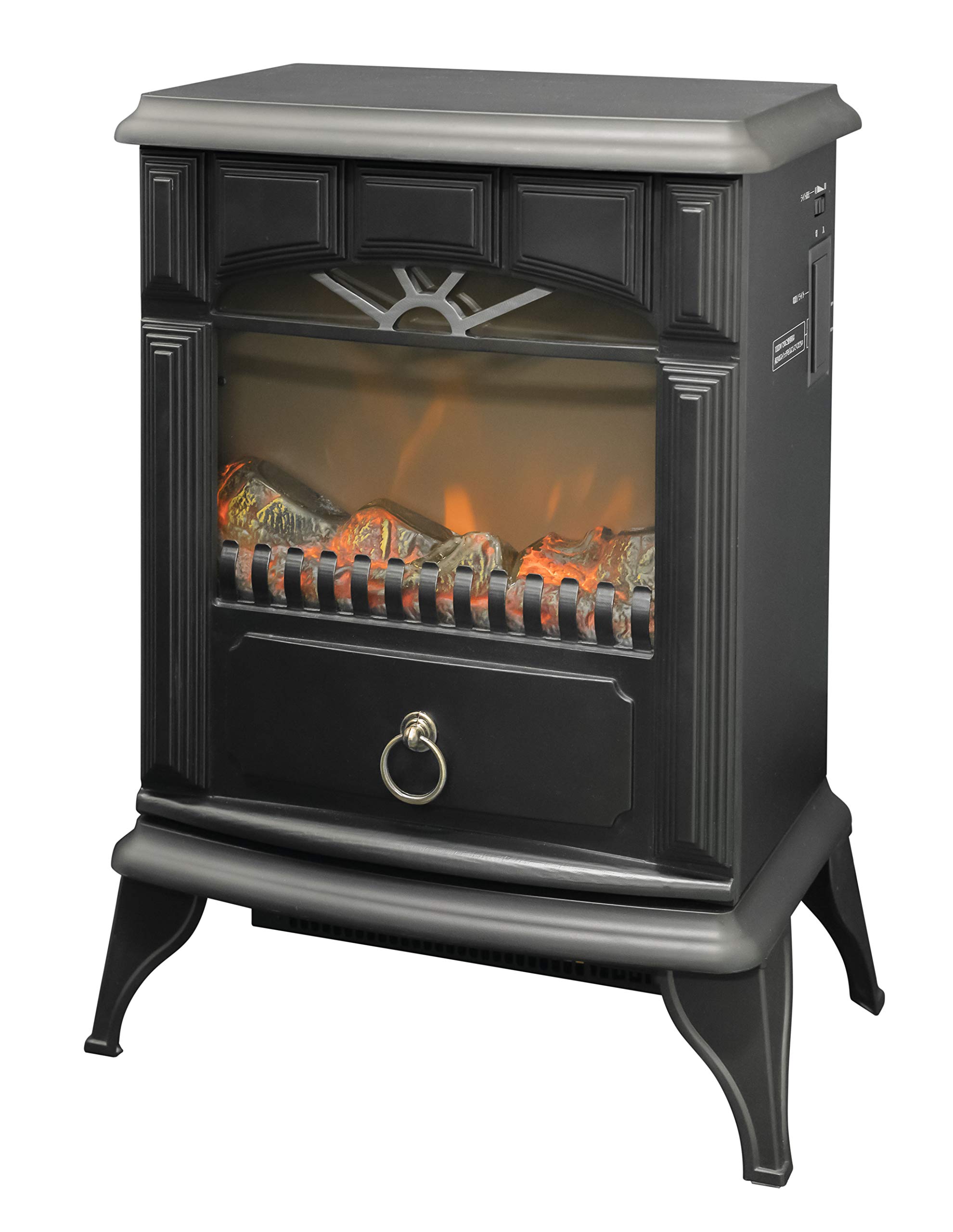 暖炉型ヒーター 疑似炎 照度調整機能付き アンティーク ブラック YDH-SK10(B)