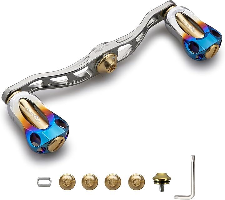 リール ハンドル 22mm ノブ搭載 シマノ SHIMANO ダイワ DAIWA アブ Abu 通用 ベイトリール Aurora Series(105mm - ガンメタル＆ゴールド)