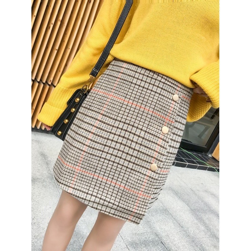 3383.グレンチェックミニスカート（ブラウン）2019 春夏 sale ボトムス 美ライン おしゃれ きれいめ カジュアル タイトスカート ショート エレガント お出かけ お呼ばれ 女子会 通勤 通