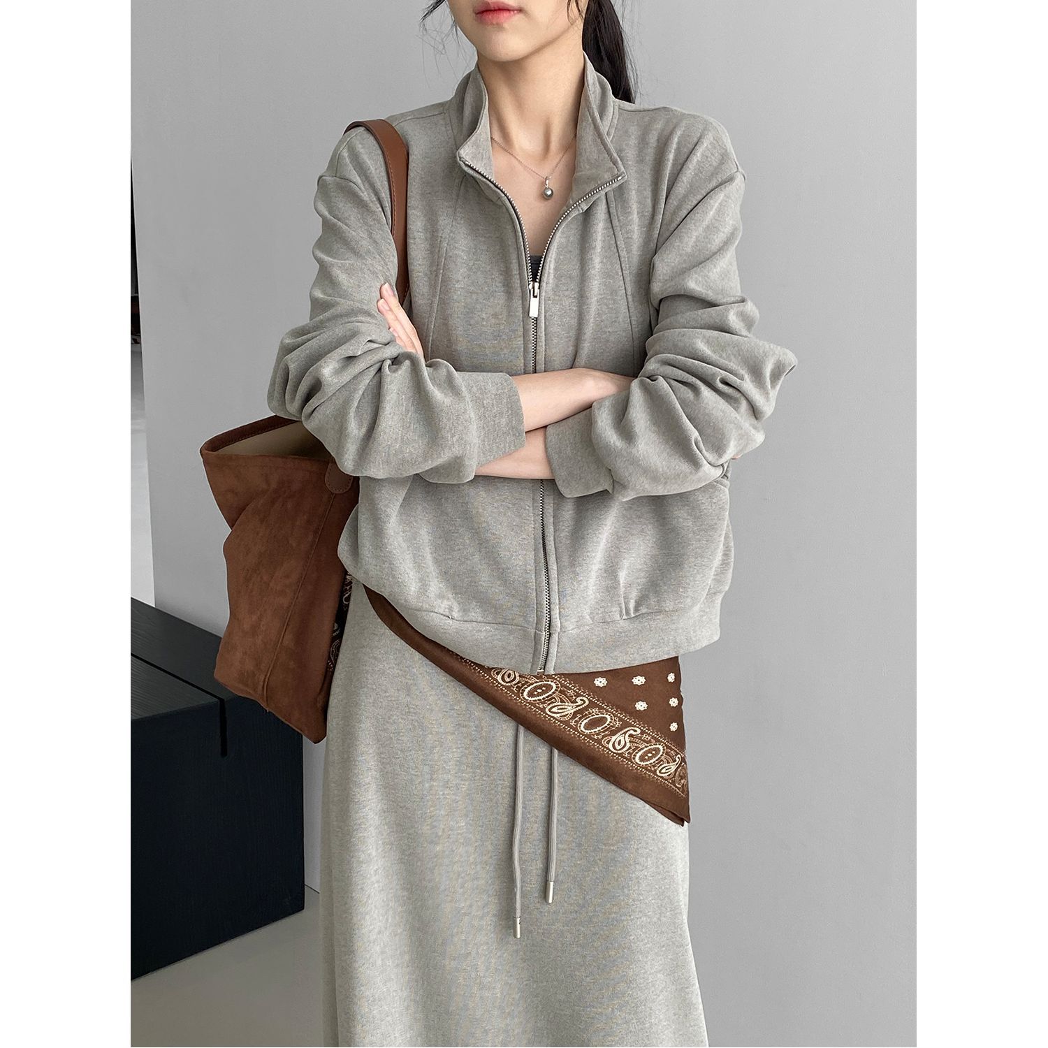 それからペーパードールセットカジュアルデイリーレイジースタイルスタンドカラースウェットシャツドレスセット万能ツーピースセットE2717