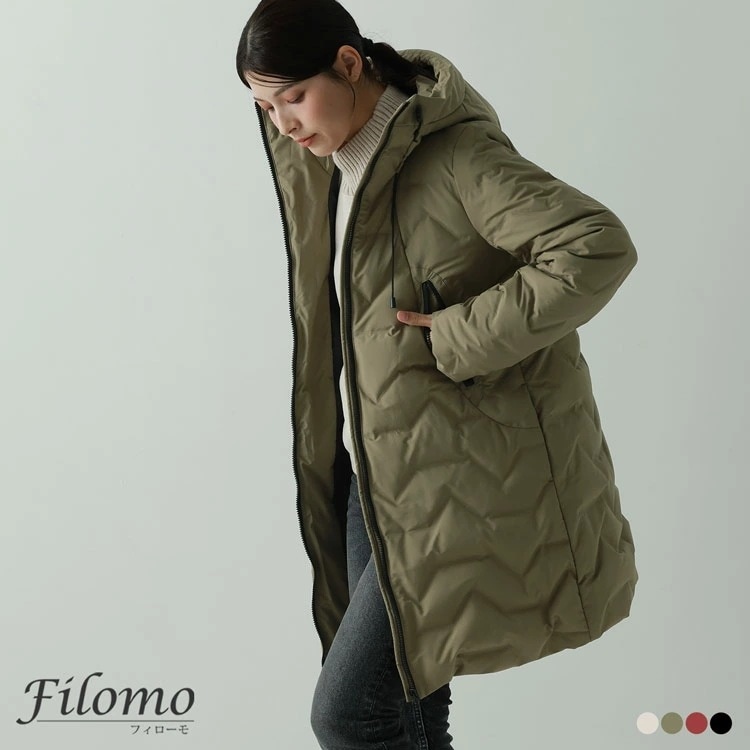 ダウンコート フード付き シームレス ダウン80％ ブランド Filomo 冬 アウター 軽量 大きいサイズ ゆったり アイボリー 白 カーキ レッド ブラック 黒 30代 40代 50代 母の日 ギ
