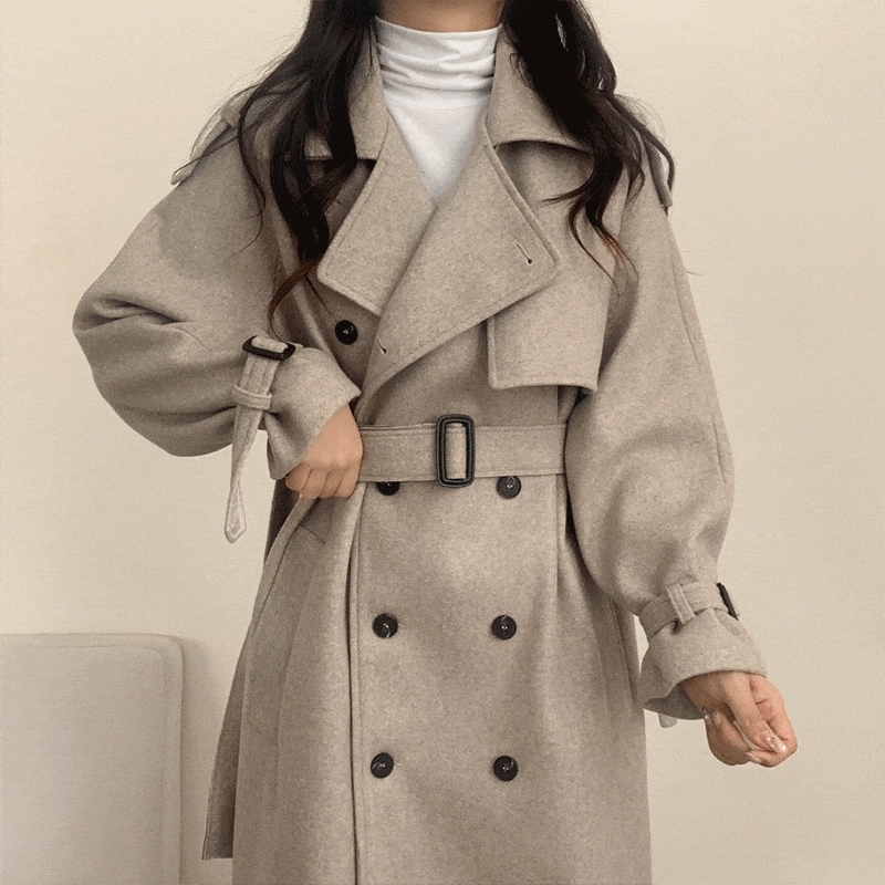 [キルティング裏地ver./韓国制作] ベビー ダブル トレンチ ロング コート(4colors)