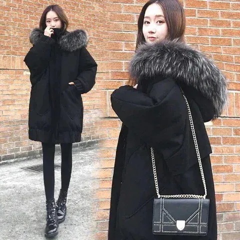 大きいサイズの冬コート女子学生韓国版厚手ミディアムゆったり保温ファーカラー綿入れ女性 セミロング トップス ジャケット