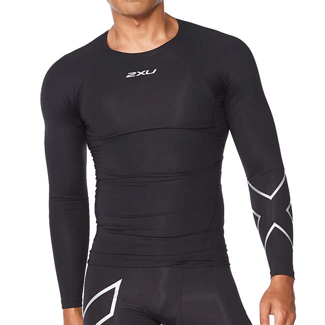 2XU(ツータイムズユー) メンズ PWXコンプレッション ロングスリーブトップ MA6398A-BLKSIL ブラック×シルバー(24y12mトレーニング)