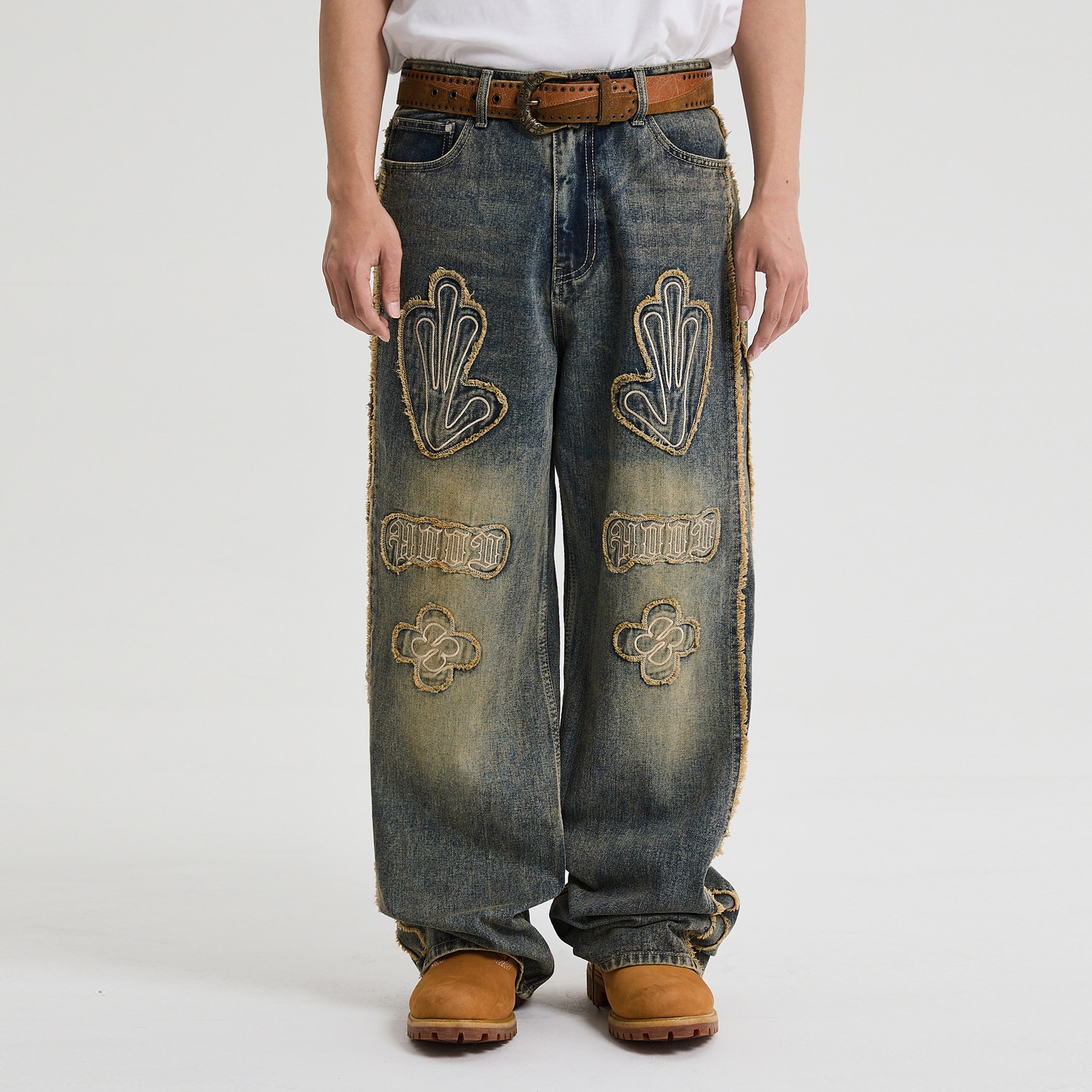 ☆BADBLOOD☆ 0093 Wide Denim Jeans Medium Blue デニム・ジーンズ