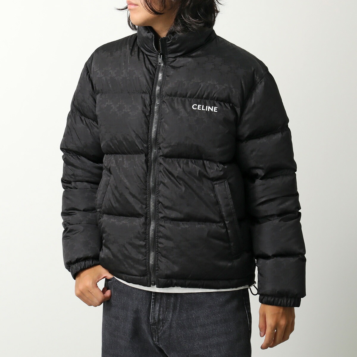 CELINE セリーヌ ダウンジャケット 2W31A795W.38NO メンズ 長袖 ナイロン ジャカード トリオンフ スタンドカラー 総柄 ロゴ ブラック