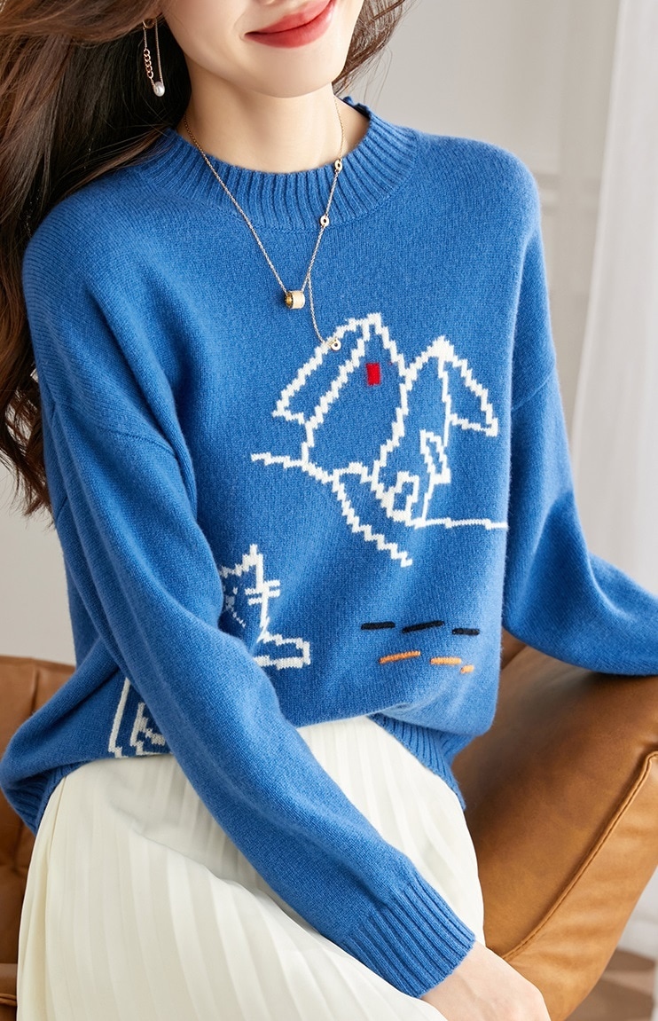 ジャガード レディース ファッション 婦人服 カーディガン 個性的なデザイン カジュアル セーター ブルー ホワイト オレンジ M L トップス 袖あり かわいい 大人可愛い きれいめ シンプル