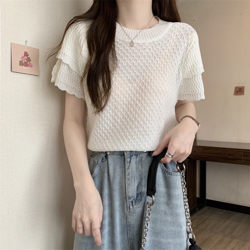 サマーニット トップス ニットソー 半袖 Uネック ニット シンプル 大人 上品 おしゃれ 大人女子 エレガント 無地 春 夏 秋 レディース デート お出かけ 公園デビュー 休日 旅行 着回し