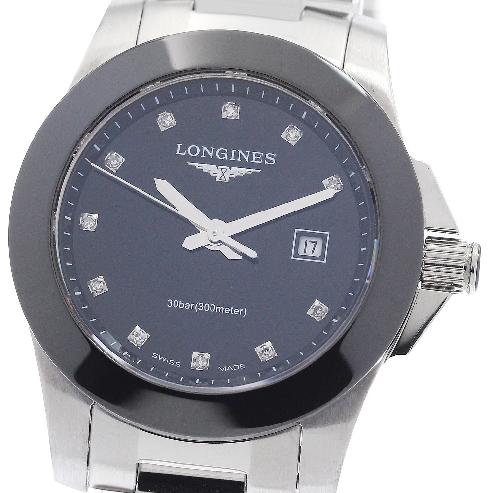 ロンジン LONGINES L3.257.4 コンクエスト 11Pダイヤ デイト クォーツ レディース 良品 _954198【中古】