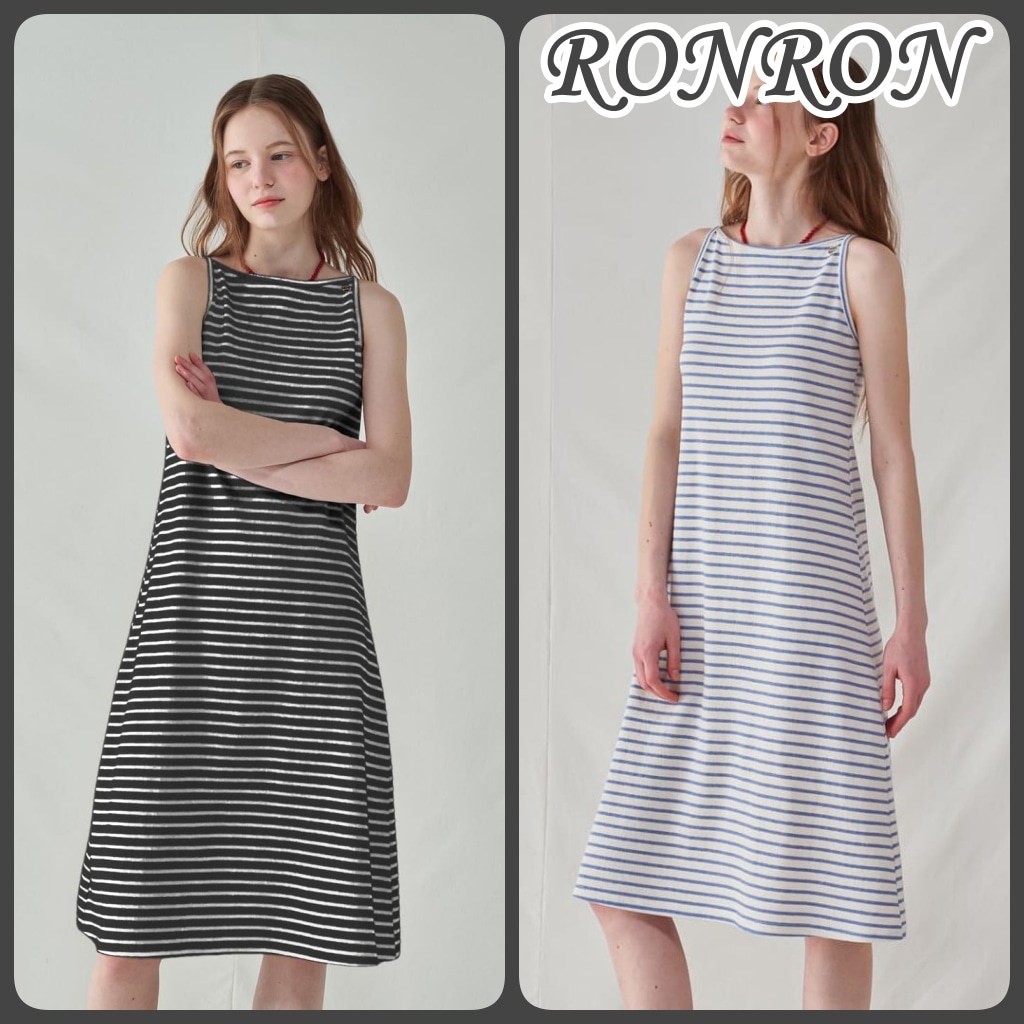 【RONRON】 BOATNECK SLEEVELESS LONG DRESS [公式正規品] ボートネック袖なしロングワンピース 韓国 ノースリーブワンピース ロング
