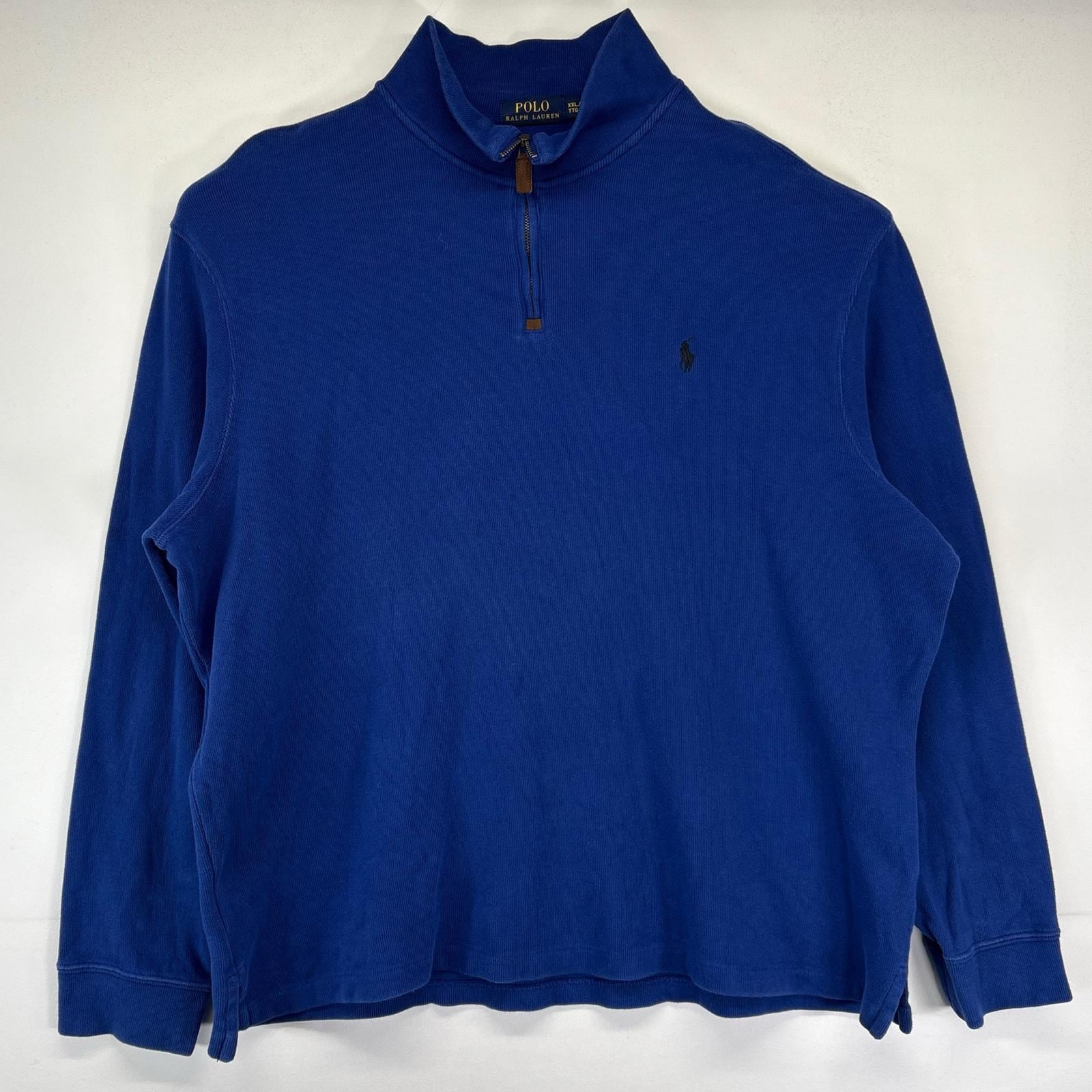 古着 ニット 大きいサイズ ハーフジップ ワンポイントロゴ 2XL ブルー メンズ