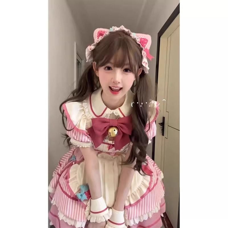 ピンクベリー泡つぼみスカートlolita半袖opかわいい日常軽いlo蓬蓬蓬姫ワンピース