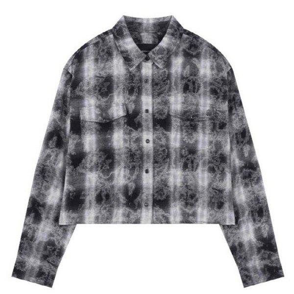 女性チェッククロップド長袖シャツ B253SH500P