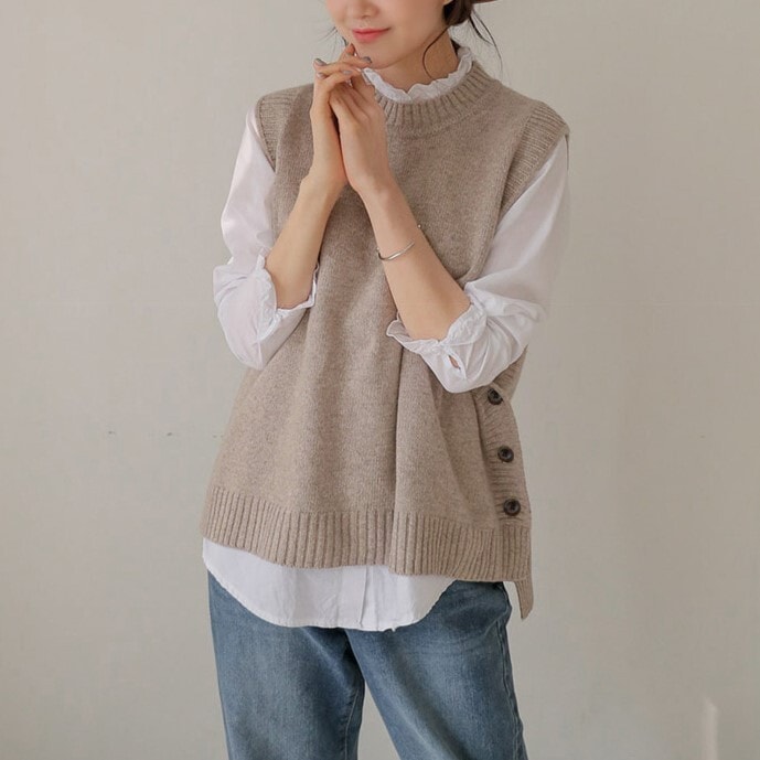 トップス ベスト 袖なし ラウンドネック ストレート Iライン 伸縮性 ニット かわいい 大人可愛い きれいめ シンプル カジュアル 大人 おしゃれ お洒落 レトロ 大人可愛い 大人女子 こなれ感