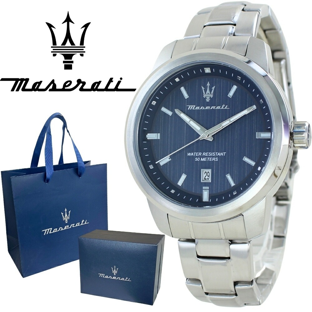 正規品 純正ショッパー付き マセラティ 腕時計 メンズ ブルー×シルバー ステンレス シンプル 高級感 プレゼント ビジネス カジュアル ブランド ウォッチ 男性 誕生日 記念日 ギフト R88531