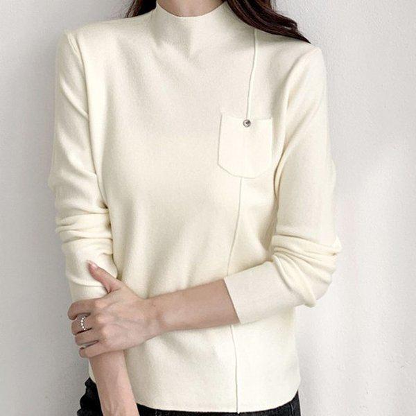 Hスタイル(KN)ポケットボタン半ポラT 冬ニットT 半ポラT セーター タートルネック Tシャツ