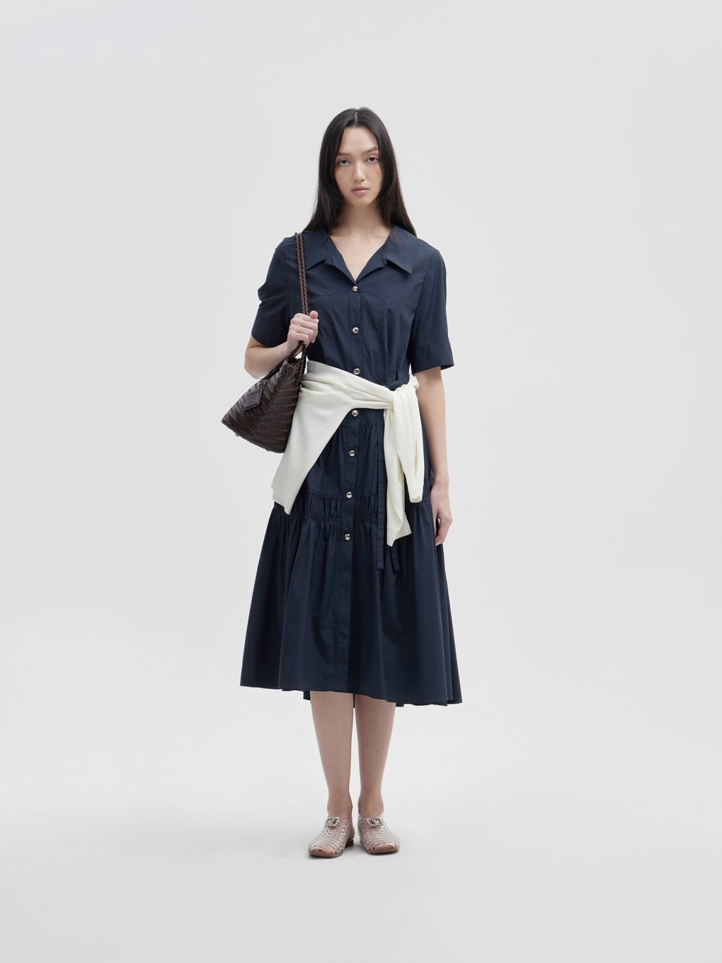 シャツ カラー ティアード ワンピース