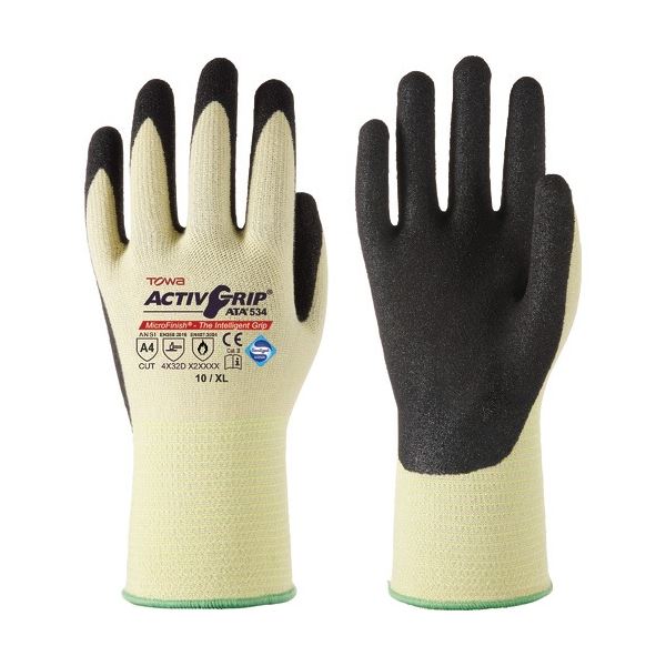 （まとめ）東和 トワロン 耐切創手袋 ActiveGrip ATA534 XL 黄/黒 1双[x5]