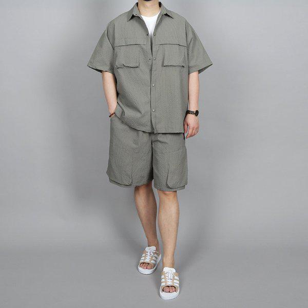 WPR男性シアサッカーブリーズテクスチャ南部ショートパンツセットアップ