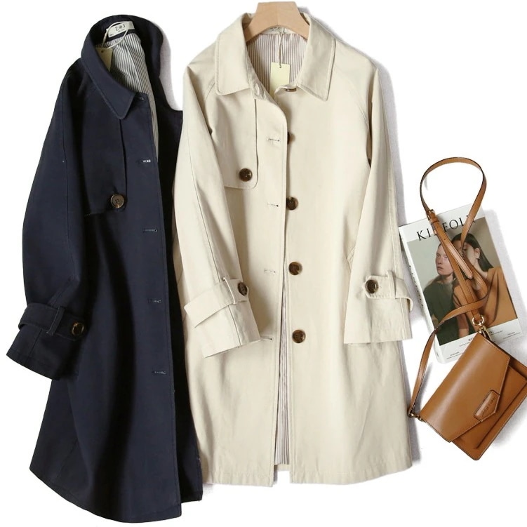 [最安値挑戦]！大きいサイズ ブルゾン コート ゆったり アウター ジャケット シングルボタン トレンチコート Aライン レディース ミドル丈ステンカラーコート