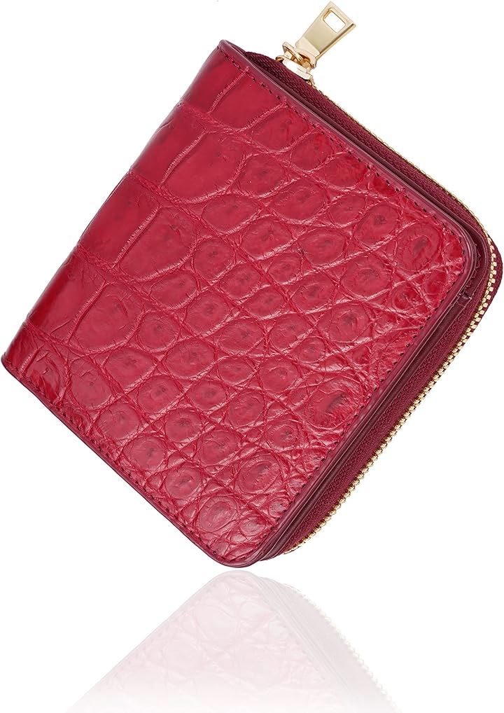 クロコダイル ラウンドジップ ミニ財布 コンパクト コインケース レザー カードケース 小銭入れ メンズ レディース わに 鰐革 皮 CITES有(赤)