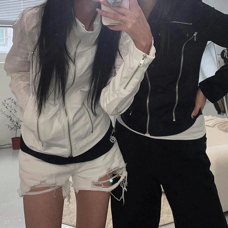 【急速出荷!】24 韓国 かわいい レディース アウター ブルゾン お出かけ ブラック ライトカーキ アウター長袖セクシートップスサイドカジュアルファッション系お出かけフル丈