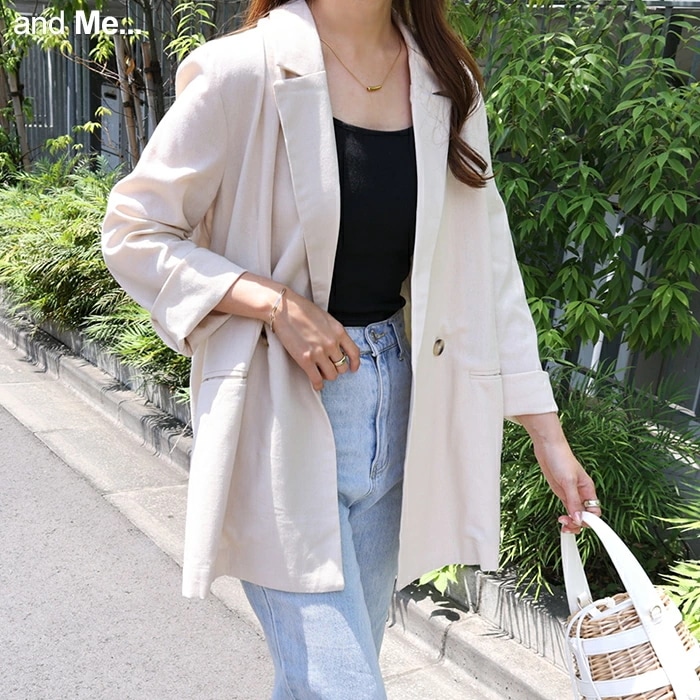 【宅配便A】【一部予約】【】リネン ブレンド ダブル ジャケット レディース オフィスカジュアル 麻 レーヨン 羽織り 体系カバー 春 夏 秋【メール便NG】